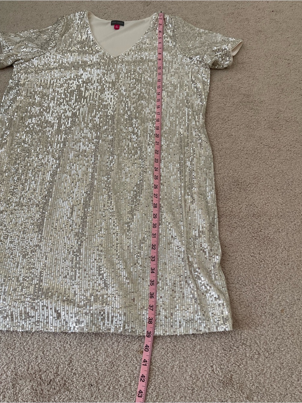 Vince Camuto Silver Sequin Short-Sleeve Dress - Picture 6 of 7
